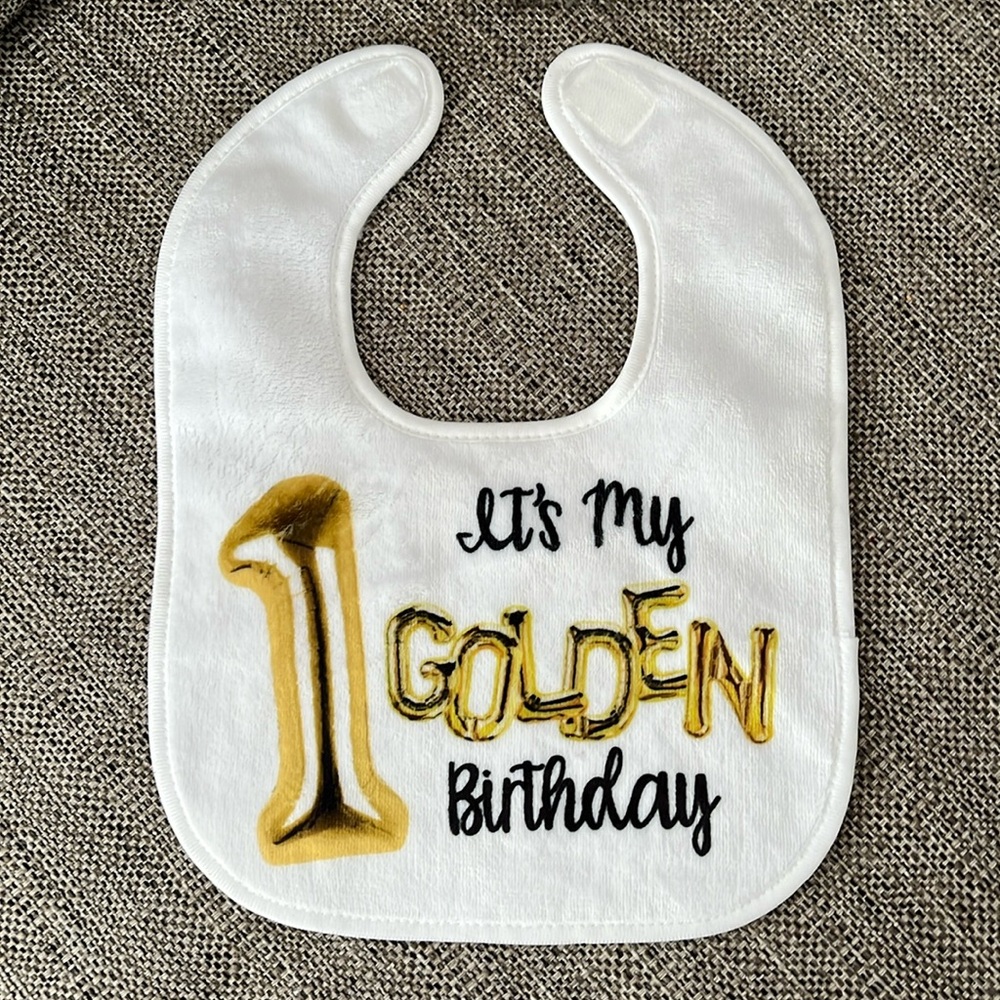 Golden 1st Birthday Baby Bib